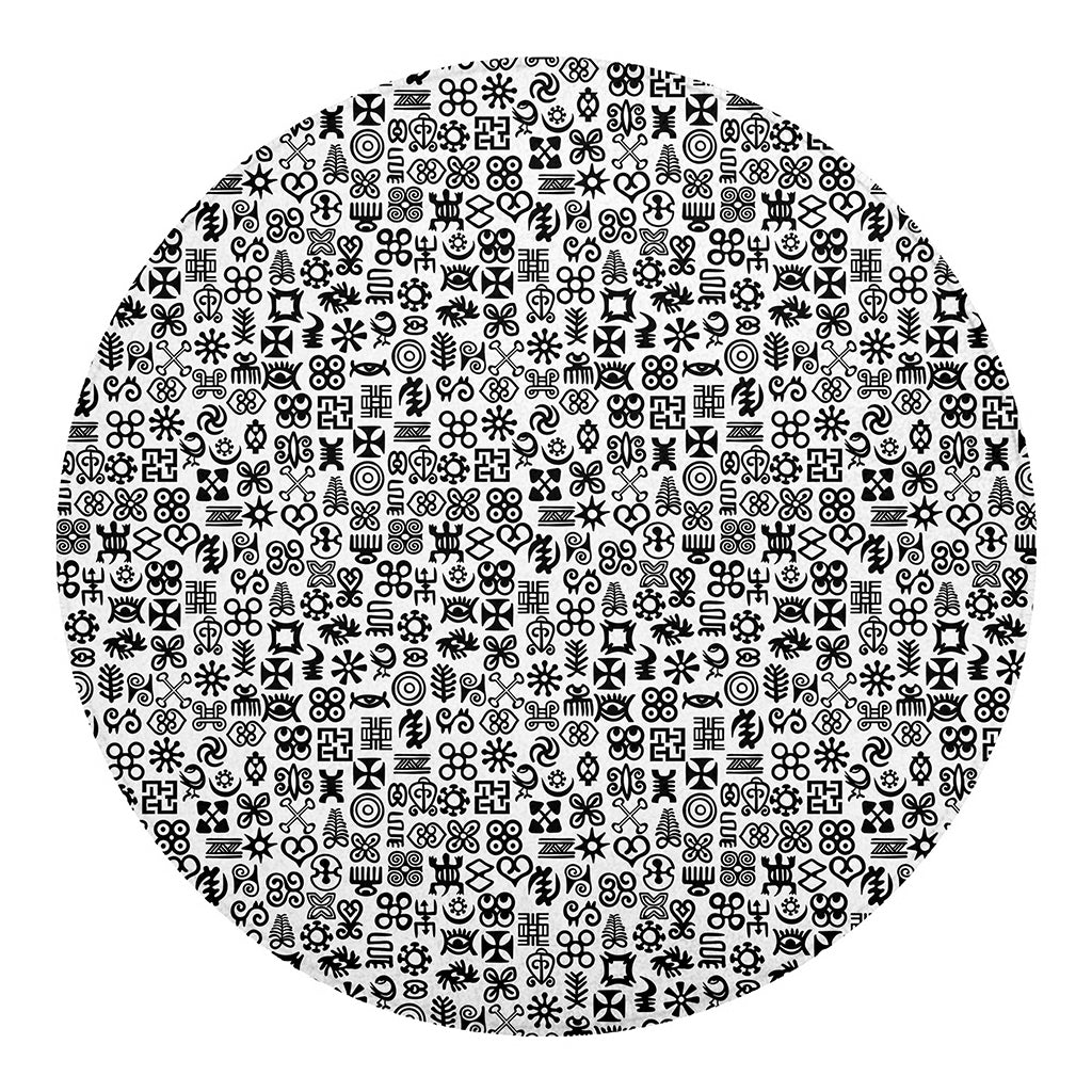 Black And White Adinkra Tribe Symbols Round Blanket