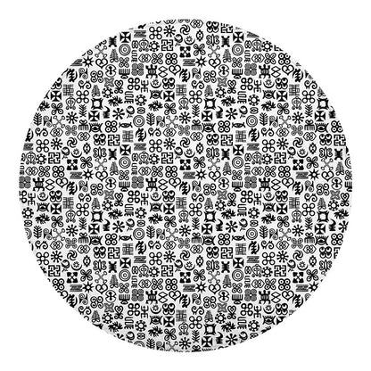 Black And White Adinkra Tribe Symbols Round Blanket