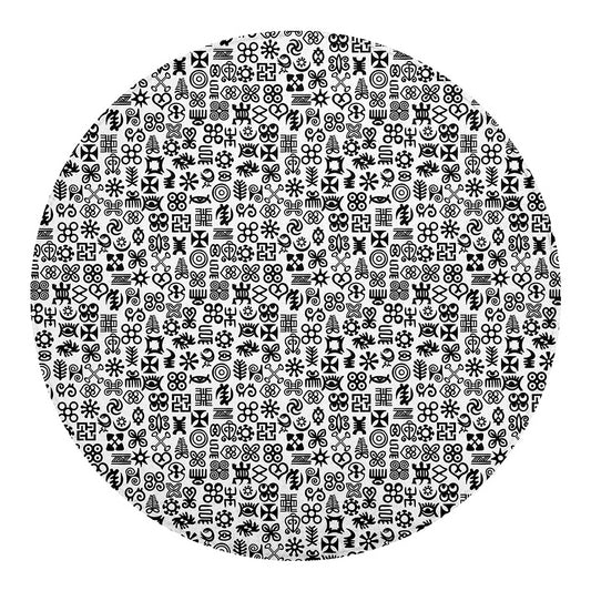 Black And White Adinkra Tribe Symbols Round Blanket