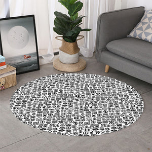 Black And White Adinkra Tribe Symbols Round Rug