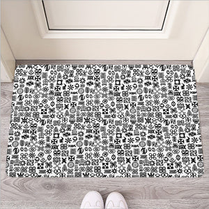 Black And White Adinkra Tribe Symbols Rubber Doormat