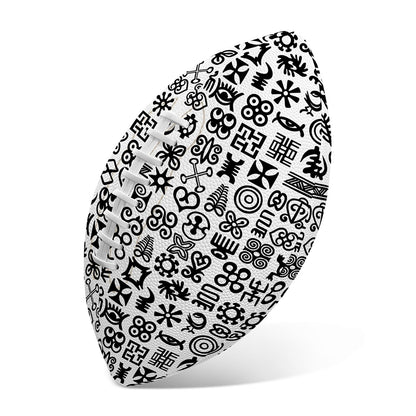 Black And White Adinkra Tribe Symbols Rugby Ball