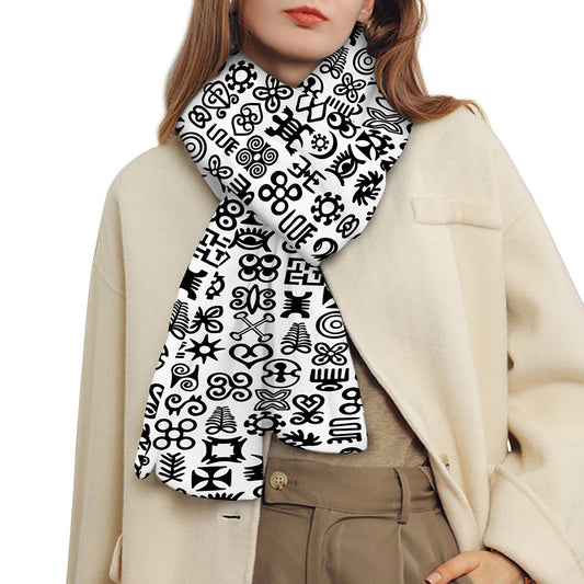 Black And White Adinkra Tribe Symbols Scarf
