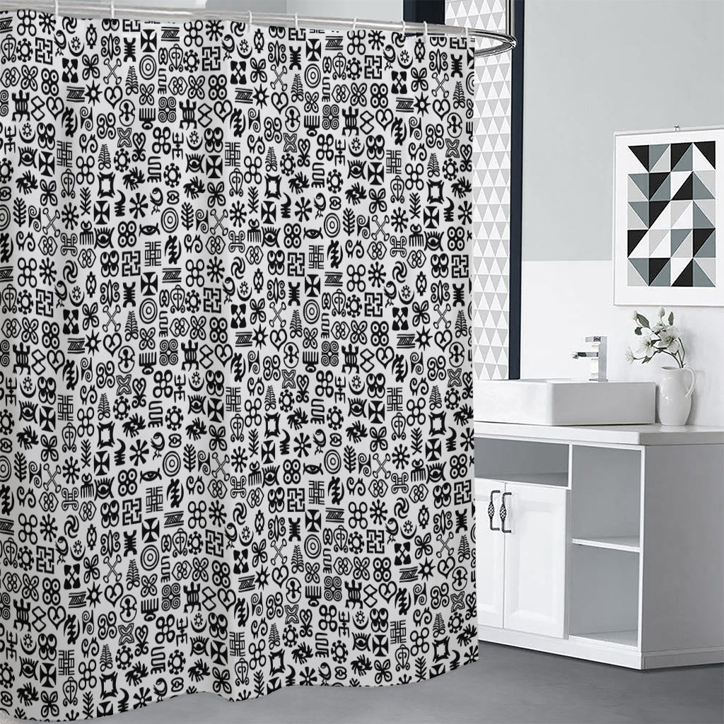 Black And White Adinkra Tribe Symbols Shower Curtain