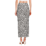 Black And White Adinkra Tribe Symbols Side Slit Maxi Skirt