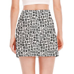 Black And White Adinkra Tribe Symbols Side Slit Mini Skirt