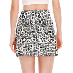 Black And White Adinkra Tribe Symbols Side Slit Mini Skirt