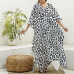 Black And White Adinkra Tribe Symbols Silk V-Neck Kaftan Dress