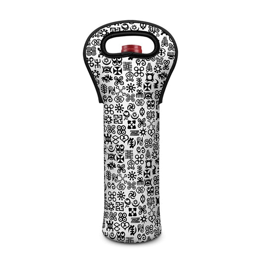 Black And White Adinkra Tribe Symbols Single Neoprene Wine Tote