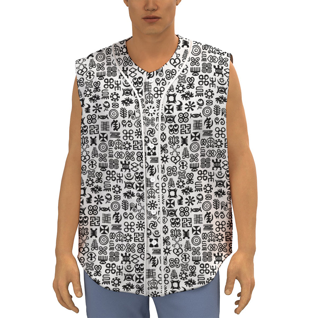 Black And White Adinkra Tribe Symbols Sleeveless Baseball Jersey