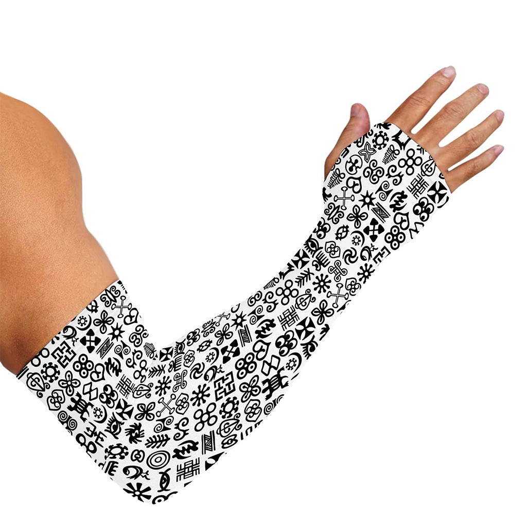 Black And White Adinkra Tribe Symbols Sun Protection Arm Sleeves