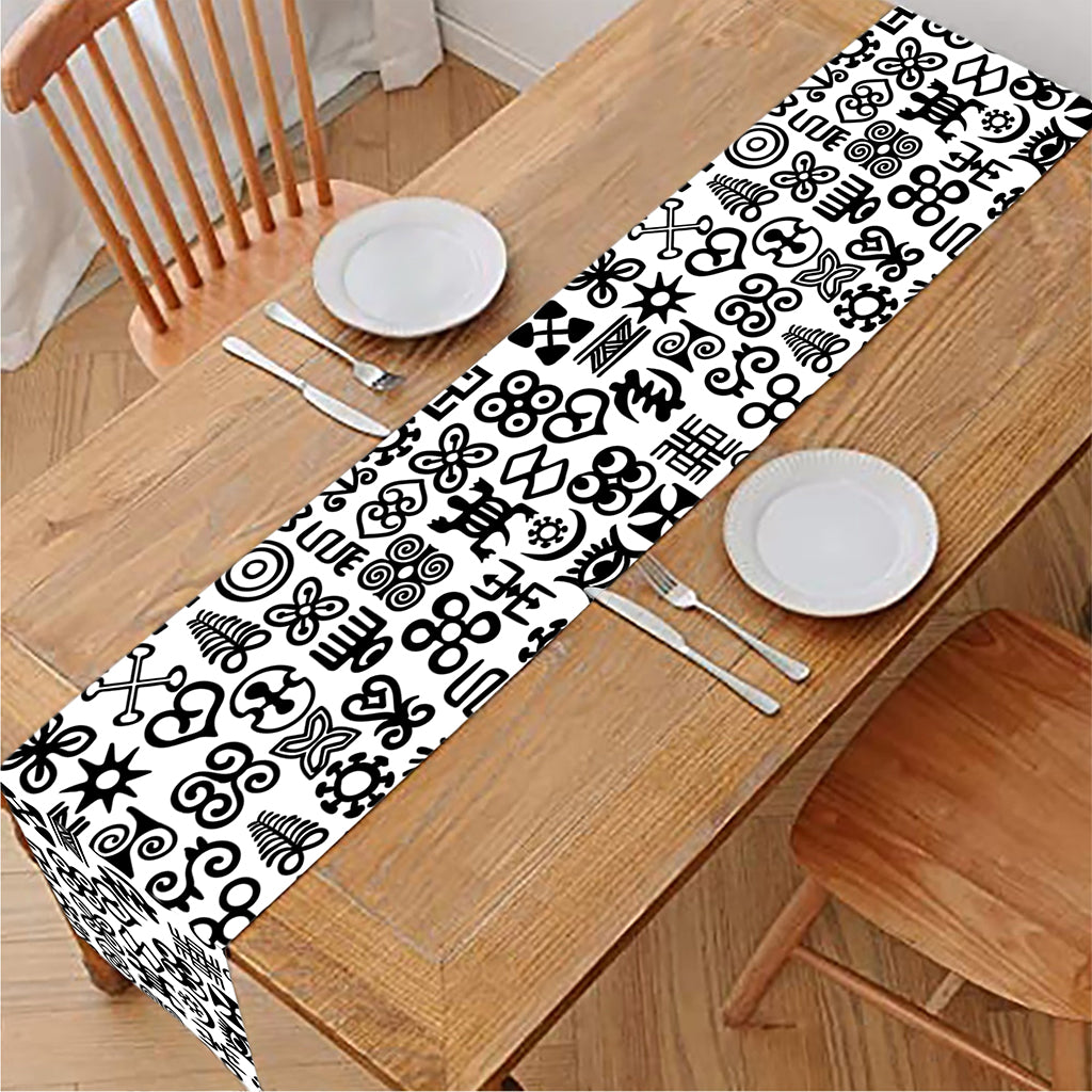 Black And White Adinkra Tribe Symbols Table Runner