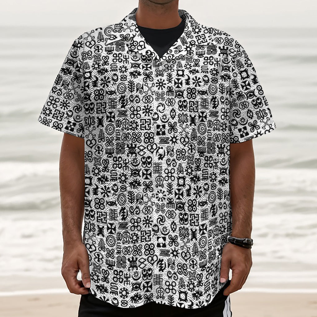 Black And White Adinkra Tribe Symbols Textured Short Sleeve Shirt