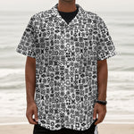 Black And White Adinkra Tribe Symbols Textured Short Sleeve Shirt