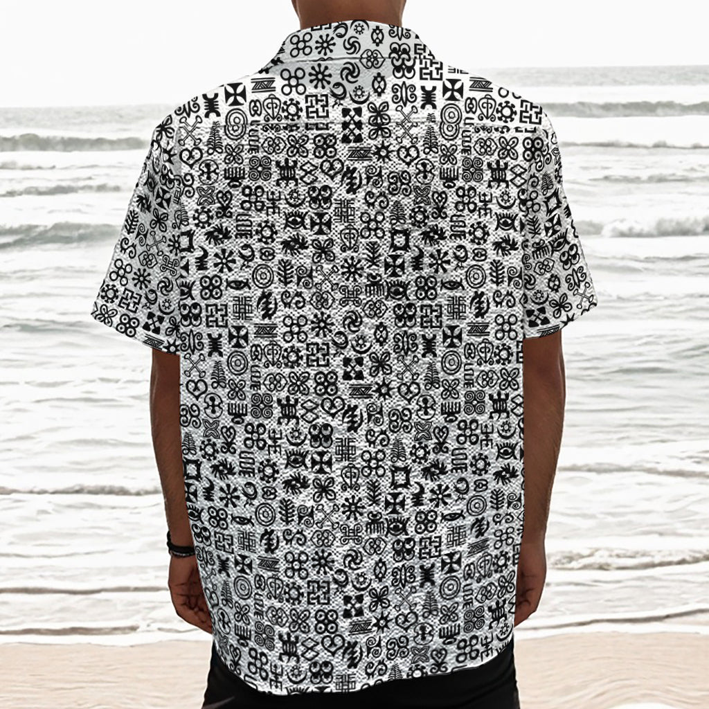 Black And White Adinkra Tribe Symbols Textured Short Sleeve Shirt