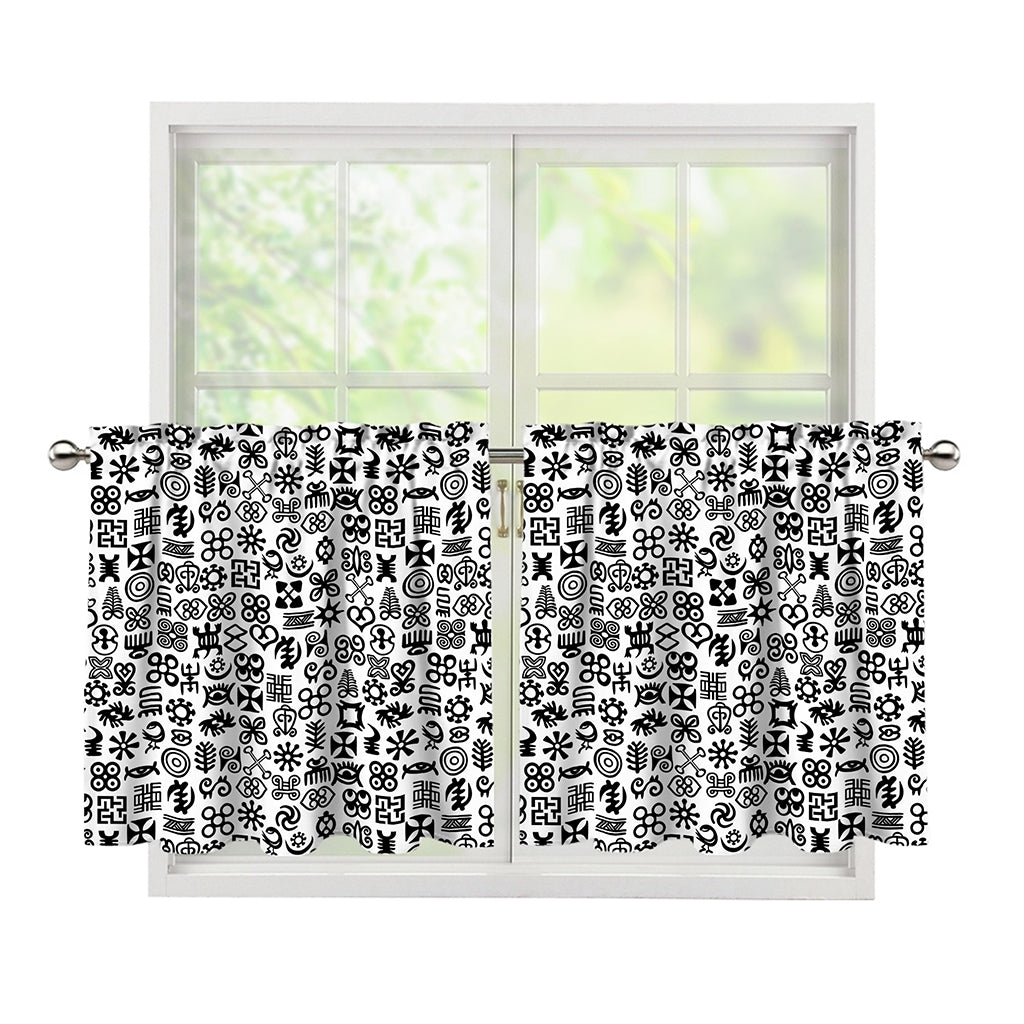 Black And White Adinkra Tribe Symbols Tier Curtains