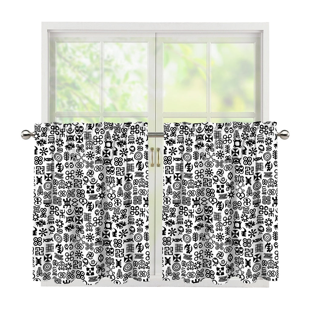 Black And White Adinkra Tribe Symbols Tier Curtains