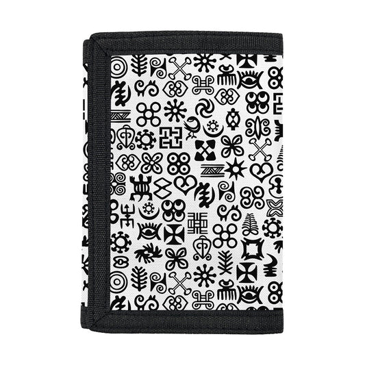 Black And White Adinkra Tribe Symbols Trifold Wallet