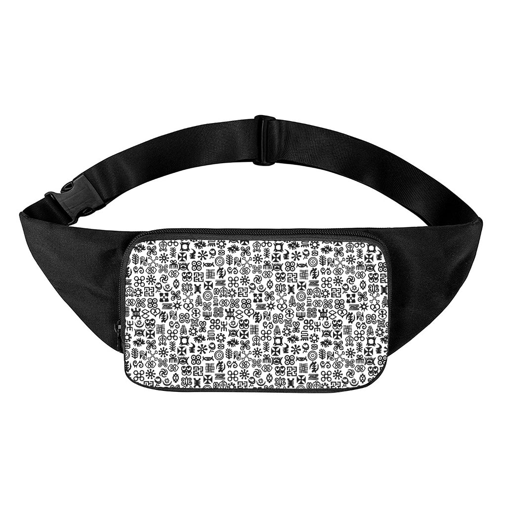 Black And White Adinkra Tribe Symbols Waist Bag