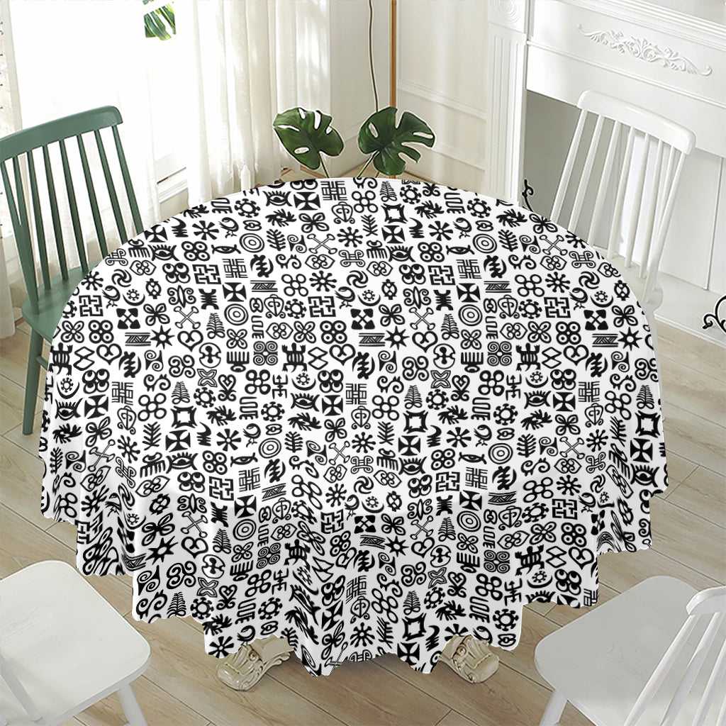 Black And White Adinkra Tribe Symbols Waterproof Round Tablecloth