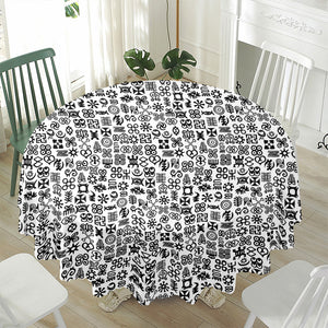 Black And White Adinkra Tribe Symbols Waterproof Round Tablecloth