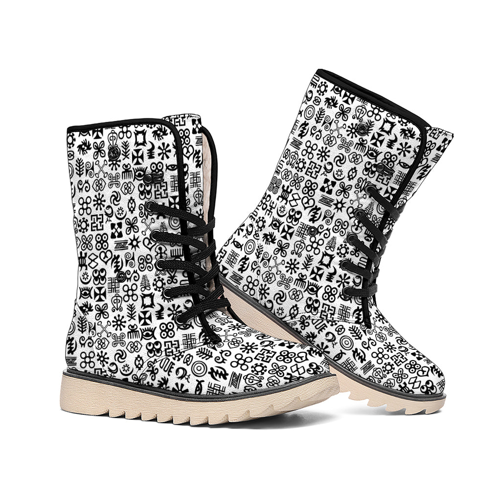 Black And White Adinkra Tribe Symbols Winter Boots