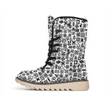 Black And White Adinkra Tribe Symbols Winter Boots