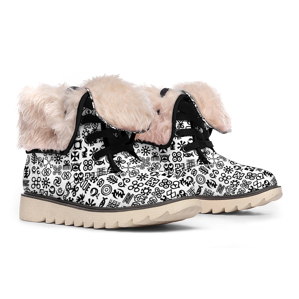 Black And White Adinkra Tribe Symbols Winter Boots