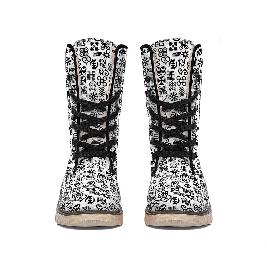 Black And White Adinkra Tribe Symbols Winter Boots