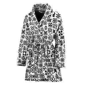 Black And White Adinkra Tribe Symbols Women's Bathrobe