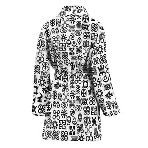 Black And White Adinkra Tribe Symbols Women's Bathrobe