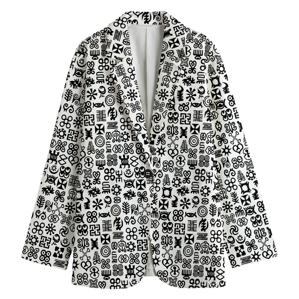 Black And White Adinkra Tribe Symbols Women's Blazer