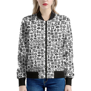 Black And White Adinkra Tribe Symbols Women's Bomber Jacket