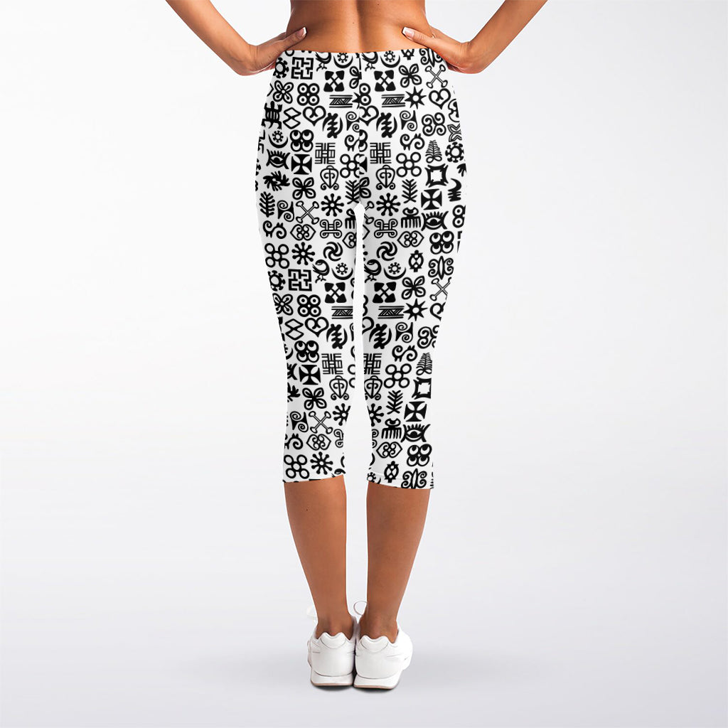 Black And White Adinkra Tribe Symbols Women's Capri Leggings