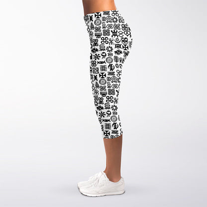 Black And White Adinkra Tribe Symbols Women's Capri Leggings
