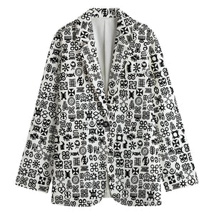 Black And White Adinkra Tribe Symbols Women's Cotton Blazer