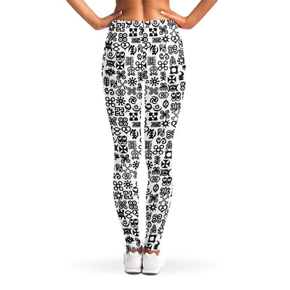 Black And White Adinkra Tribe Symbols Women's Leggings