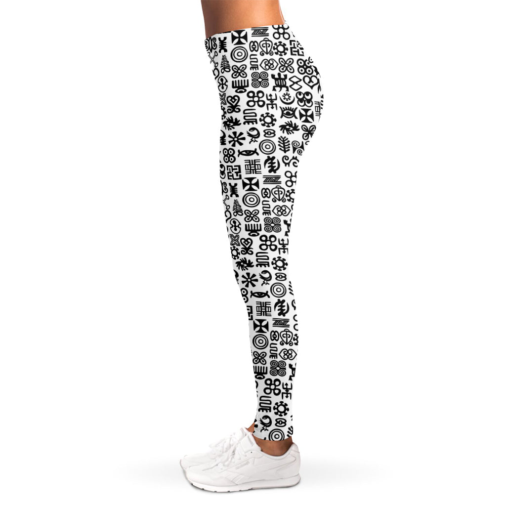 Black And White Adinkra Tribe Symbols Women's Leggings