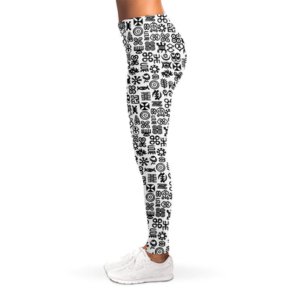 Black And White Adinkra Tribe Symbols Women's Leggings