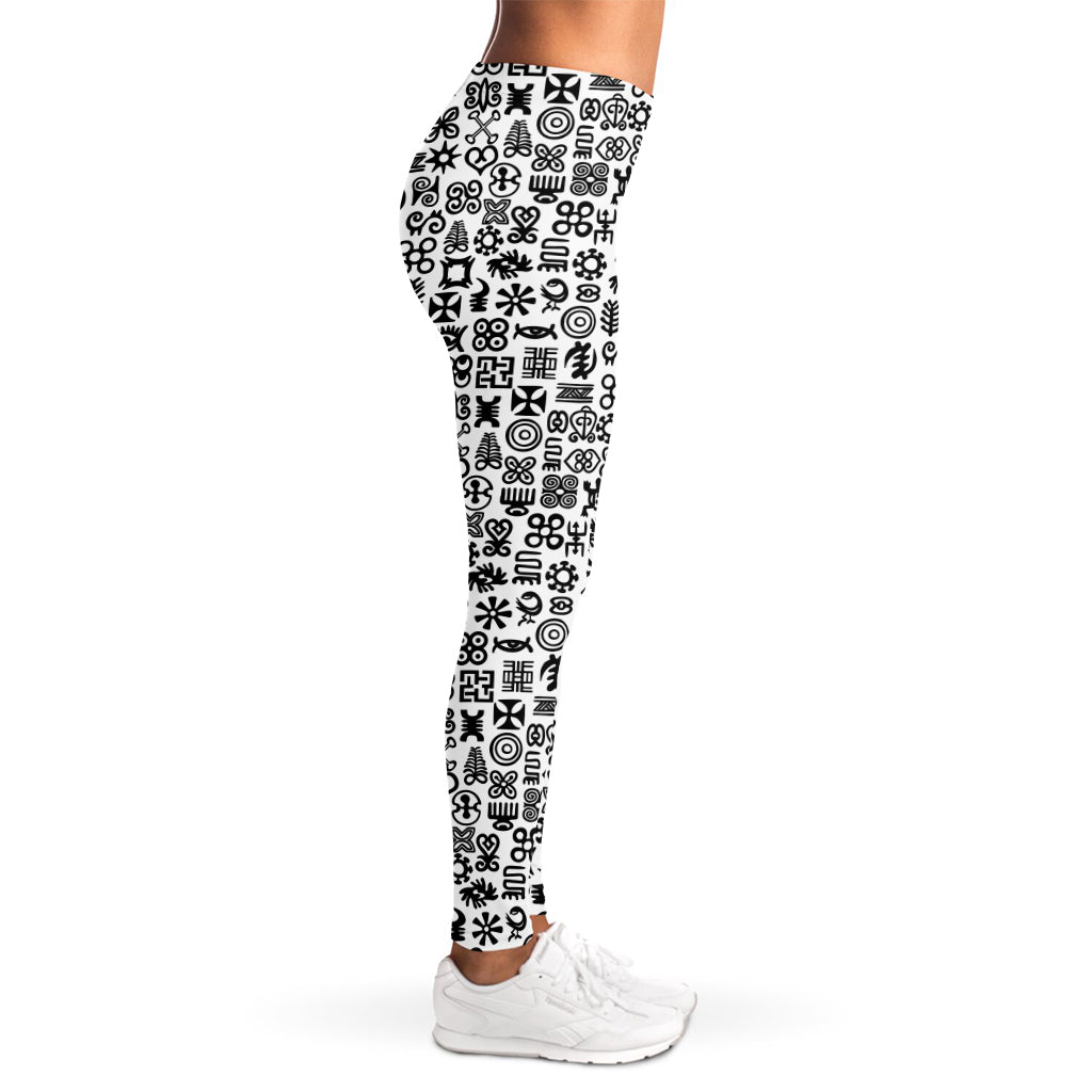 Black And White Adinkra Tribe Symbols Women's Leggings
