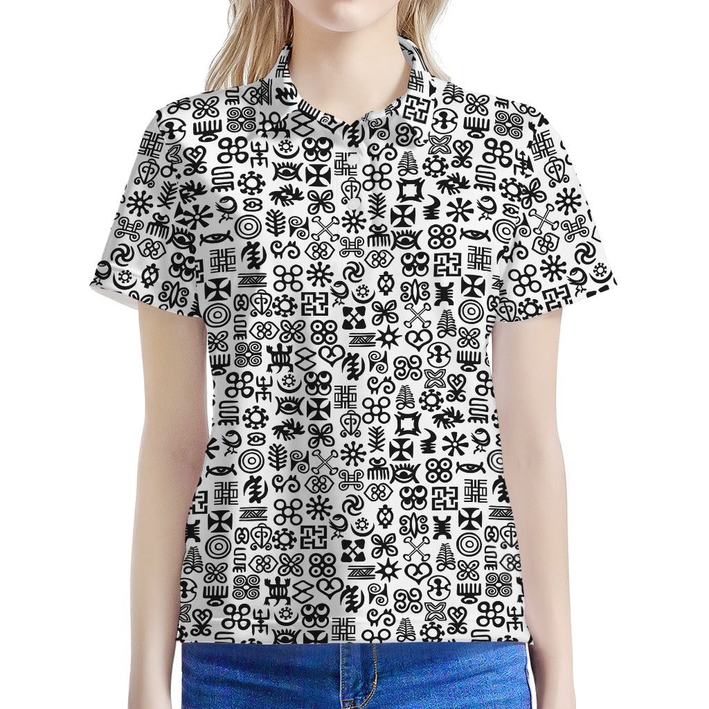 Black And White Adinkra Tribe Symbols Women's Polo Shirt