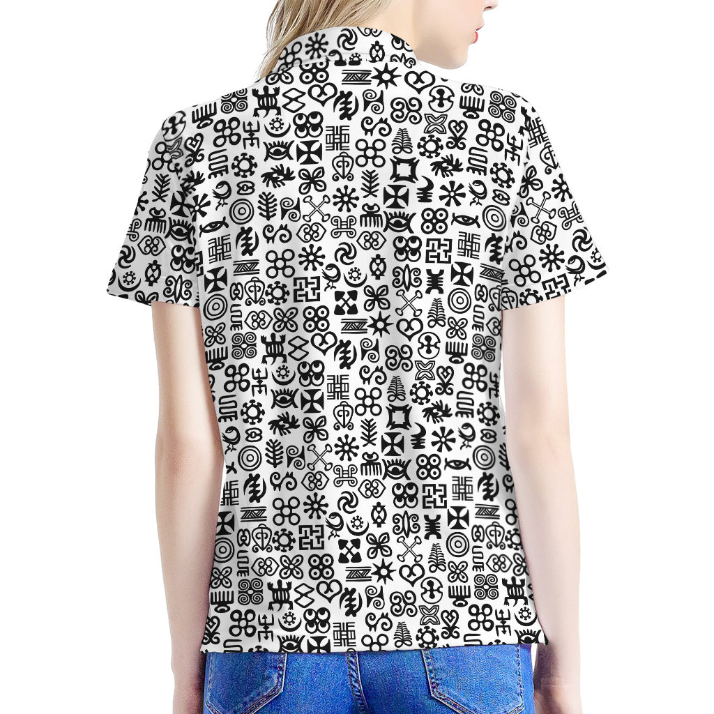 Black And White Adinkra Tribe Symbols Women's Polo Shirt