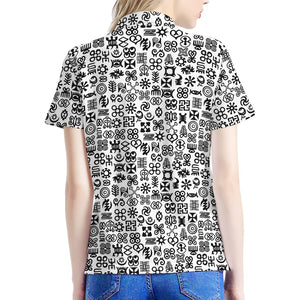 Black And White Adinkra Tribe Symbols Women's Polo Shirt