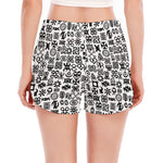 Black And White Adinkra Tribe Symbols Women's Split Running Shorts