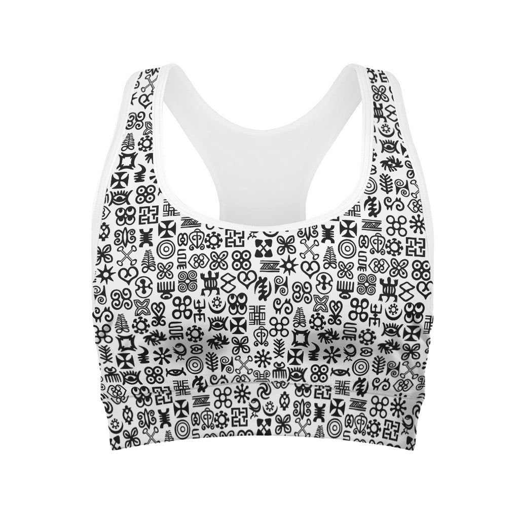 Black And White Adinkra Tribe Symbols Women's Sports Bra