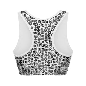 Black And White Adinkra Tribe Symbols Women's Sports Bra