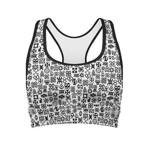 Black And White Adinkra Tribe Symbols Women's Sports Bra