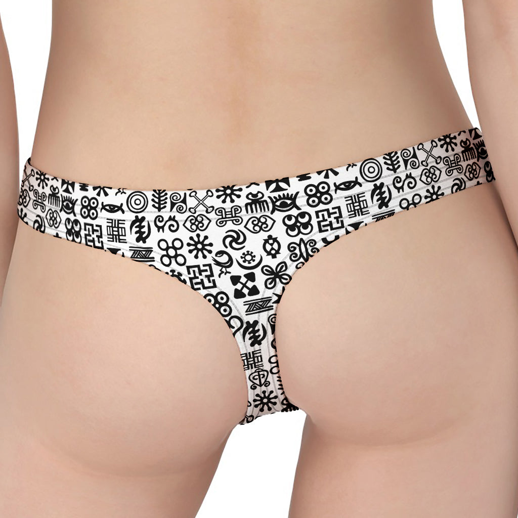 Black And White Adinkra Tribe Symbols Women's Thong