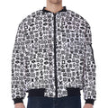 Black And White Adinkra Tribe Symbols Zip Sleeve Bomber Jacket