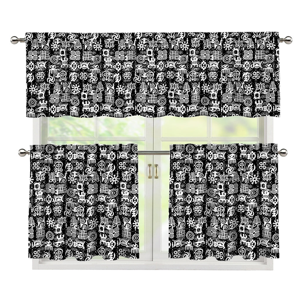Black And White African Adinkra Symbols 3 Piece Kitchen Curtains